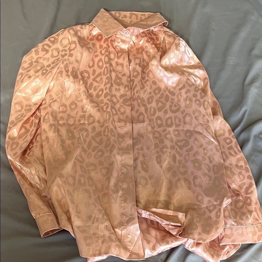 Pink Leopard Print Button-Up Shirt